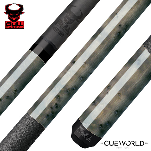 Bull Carbon Gray-Stained Birdseye Maple Play Cue with Textured Leather Wrap