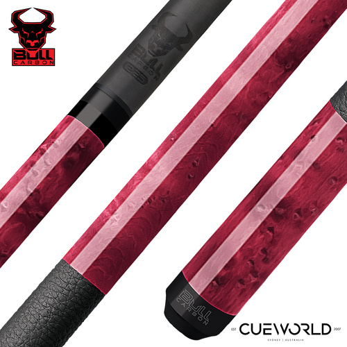 Bull Carbon Violet Stained Birdseye Maple Play Cue with Textured Leather Wrap