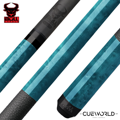 Bull Carbon Blue Washed Birdseye Maple Play Cue with Textured Leather Wrap