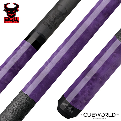 Bull Carbon Purple-Stained Birdseye Maple Play Cue with Textured Leather Wrap