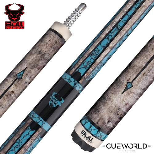 Bull Carbon By Jacoby Limited Edition Smoke Grey Blue Recon No Wrap Pool Cue with RK Carbon Fibre Shaft - BCUSA1N