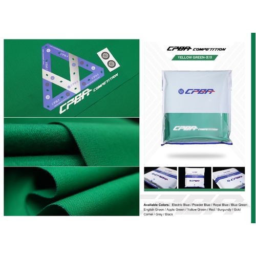 CPBA Competition Pool Table Cloth 9ft Yellow Green