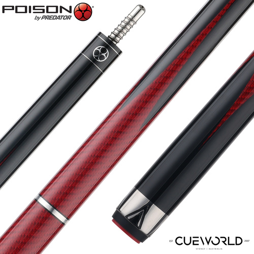 Poison Maelith Pool Cue with Carbon Fiber Shaft - Black/Red - No Wrap