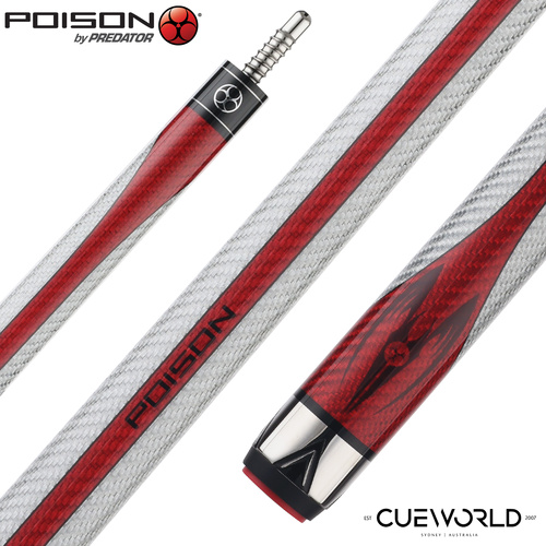 Poison Maelith Pool Cue with Carbon Fiber Shaft - Gray/Red - No Wrap
