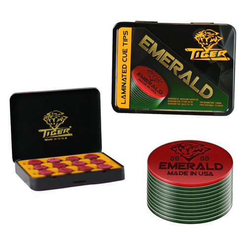 TIGER EMERALD LAMINATED CUE TIPS 14MM 
